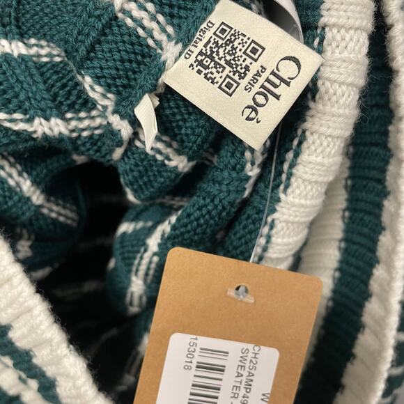 NWT Chloe Striped Ribbed Knit V Neck Jumper Sweater Dark Green Womens Small - Picture 5 of 10